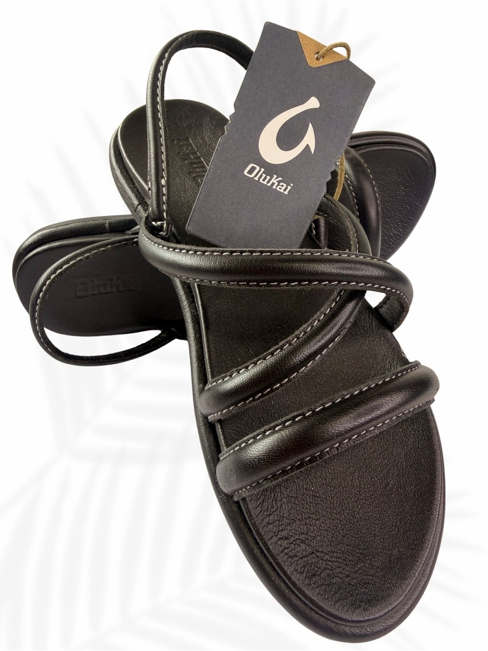 OluKai Black Triple-Strap Leather Slide Sandals Women’s size 6